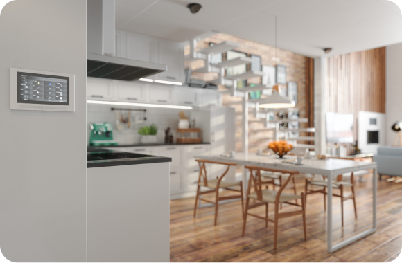 A finished custom home interior with integrated controls