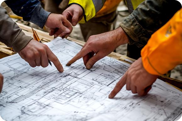 Construction professionals reviewing project plans