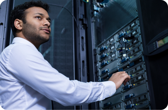 IT professional working with network equipment